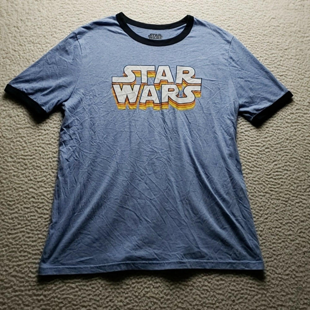 Star Wars Shirt Mens 2XL Blue Logo Graphic Movie Ringer Tee Tagless Jersey